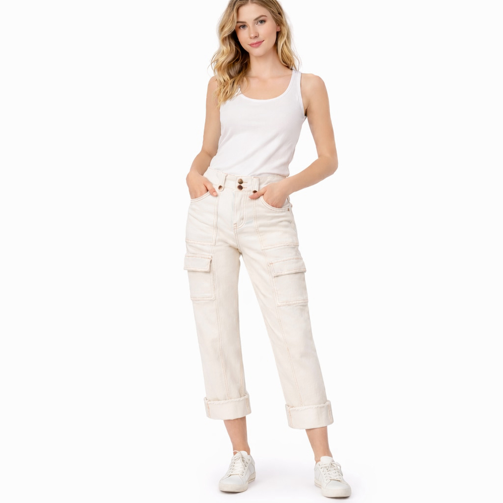 Cropped Cargo Pants in Light Cream
